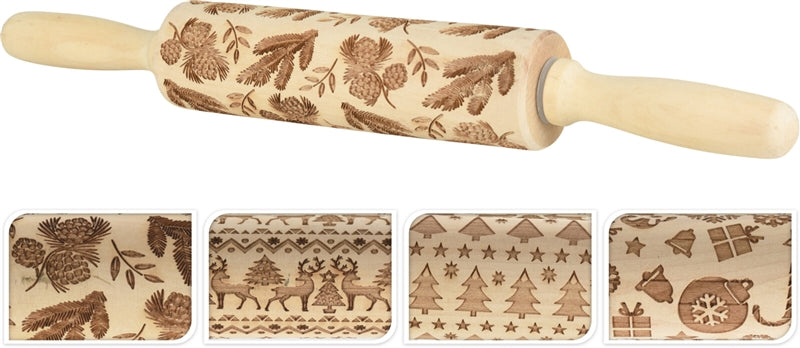 Christmas Embossed Wooden Rolling Pin