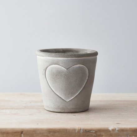 CEMENT POT WHITE HEART OUTLINE