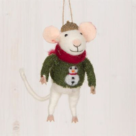 Hanging Mouse with Green Christmas Jumper