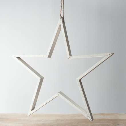 White Hanging Wooden Star - Large